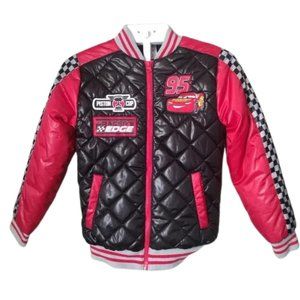 Disney Cars Jacket Kids Bomber Red Checkered Racer Cars Movie Size 9-10